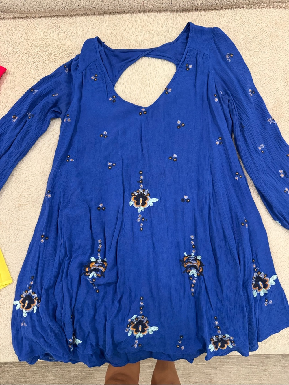 Free People Blue Embroidered Long-Sleeve Women's Tunic Top
